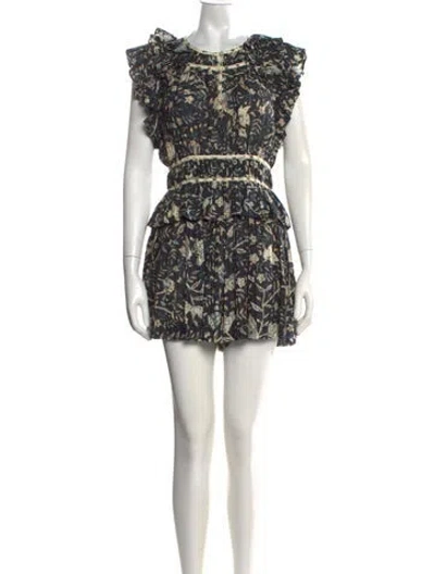 Pre-owned Ulla Johnson Floral Print Crew Neck Romper In Blue