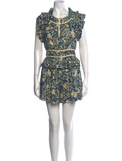 Pre-owned Ulla Johnson Floral Print Crew Neck Romper In Blue