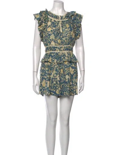 Pre-owned Ulla Johnson Floral Print Crew Neck Romper In Blue