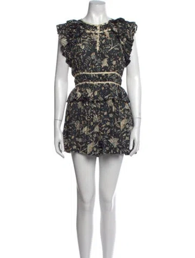 Pre-owned Ulla Johnson Floral Print Crew Neck Romper In Blue