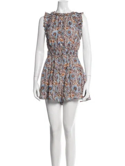 Pre-owned Ulla Johnson Floral Print Crew Neck Romper In Purple
