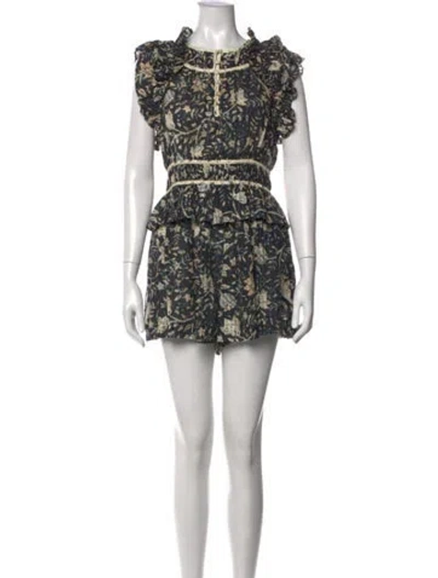 Pre-owned Ulla Johnson Floral Print Crew Neck Romper W/ Tags In Black