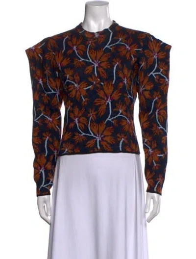 Pre-owned Ulla Johnson Floral Print Crew Neck Sweater In Blue