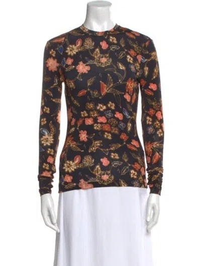 Pre-owned Ulla Johnson Floral Print Crew Neck Top In Black