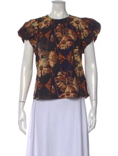Pre-owned Ulla Johnson Floral Print Crew Neck Top In Black