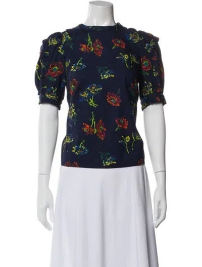 Pre-owned Ulla Johnson Floral Print Crew Neck Top In Blue