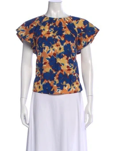 Pre-owned Ulla Johnson Floral Print Crew Neck Top In Blue