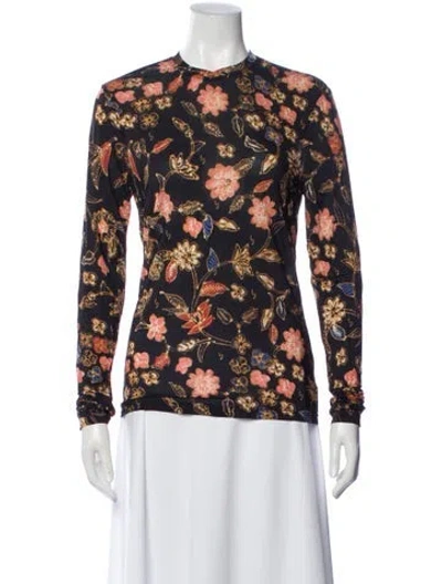 Pre-owned Ulla Johnson Floral Print Crew Neck Top In Blue