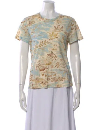 Pre-owned Ulla Johnson Floral Print Crew Neck Top In Blue