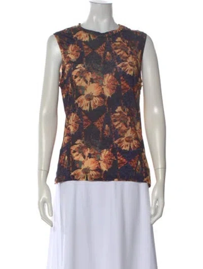 Pre-owned Ulla Johnson Floral Print Crew Neck Top In Blue