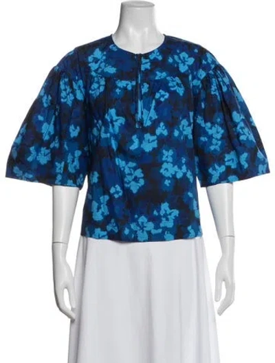 Pre-owned Ulla Johnson Floral Print Crew Neck Top In Blue