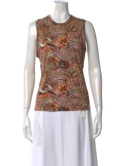 Pre-owned Ulla Johnson Floral Print Crew Neck Top In Brown