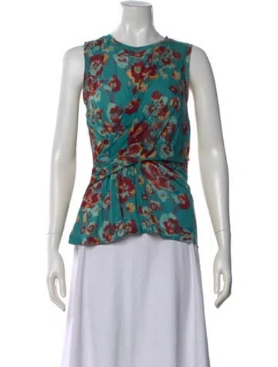 Pre-owned Ulla Johnson Floral Print Crew Neck Top In Green