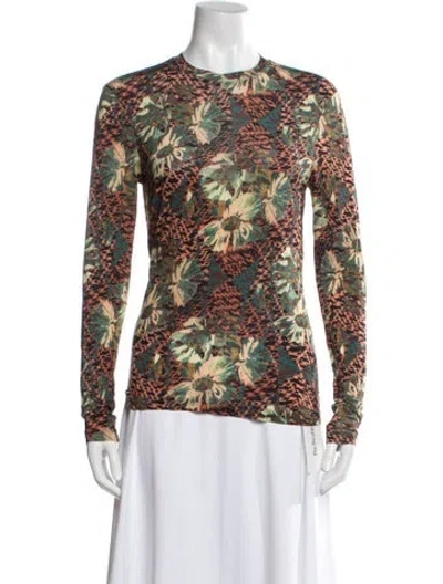 Pre-owned Ulla Johnson Floral Print Crew Neck Top In Green