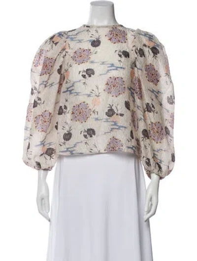 Pre-owned Ulla Johnson Floral Print Crew Neck Top In Neutral