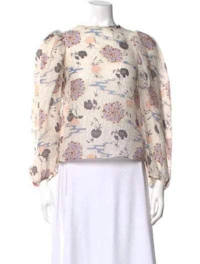 Pre-owned Ulla Johnson Floral Print Crew Neck Top In Neutral