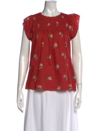 Pre-owned Ulla Johnson Floral Print Crew Neck Top In Red
