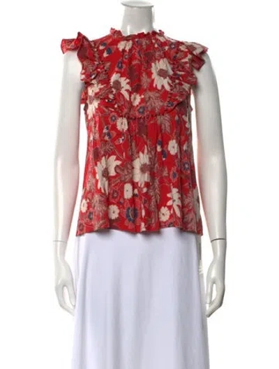 Pre-owned Ulla Johnson Floral Print Crew Neck Top In Red