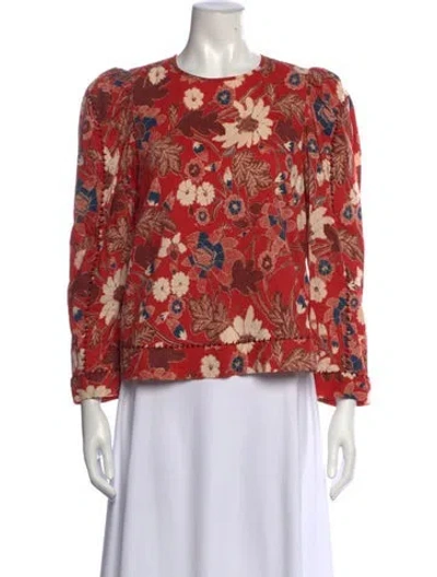 Pre-owned Ulla Johnson Floral Print Crew Neck Top In Red