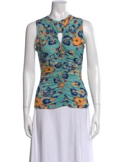 Pre-owned Ulla Johnson Floral Print Crew Neck Top W/ Tags In Blue
