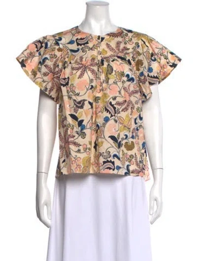 Pre-owned Ulla Johnson Floral Print Crew Neck Top W/ Tags In Neutral