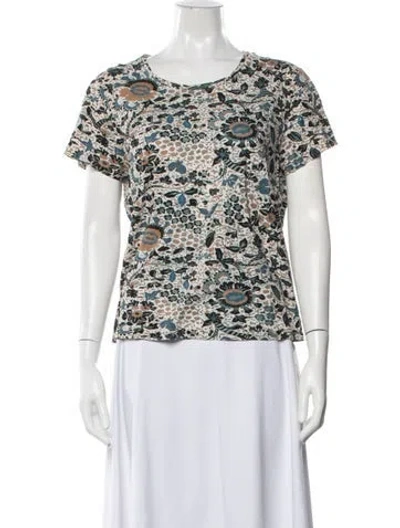 Pre-owned Ulla Johnson Floral Print Crew Neck Top In White