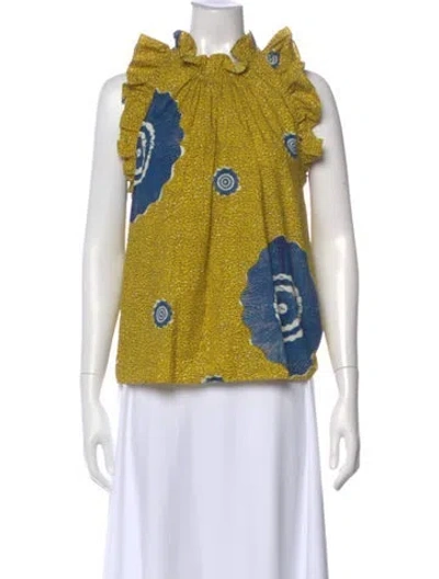 Pre-owned Ulla Johnson Floral Print Crew Neck Top In Yellow