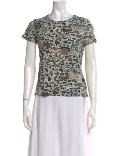 Pre-owned Ulla Johnson Floral Print Crew Neck T-shirt In Blue