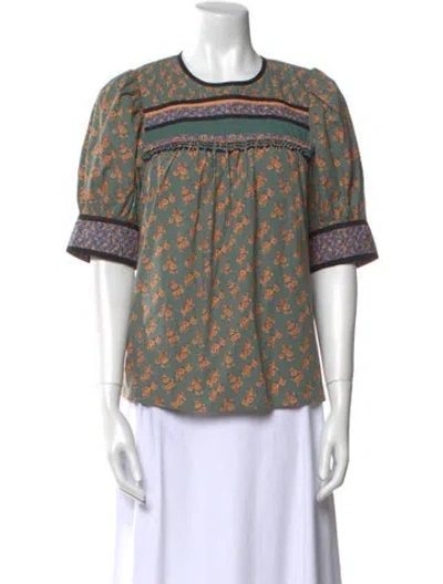 Pre-owned Ulla Johnson Floral Print Crew Neck T-shirt In Green