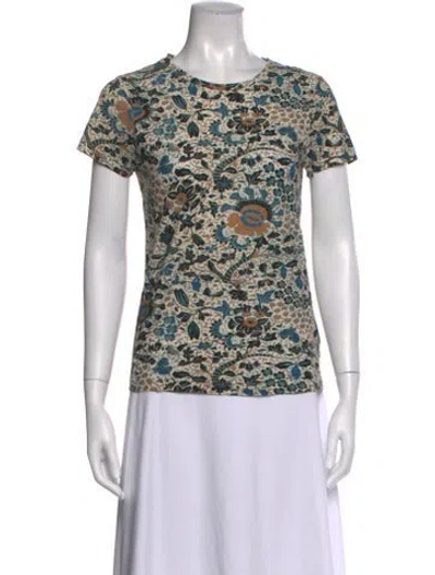 Pre-owned Ulla Johnson Floral Print Crew Neck T-shirt In Neutral