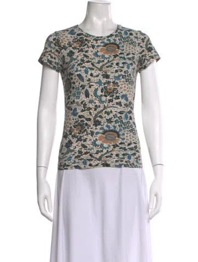 Pre-owned Ulla Johnson Floral Print Crew Neck T-shirt In Neutrals