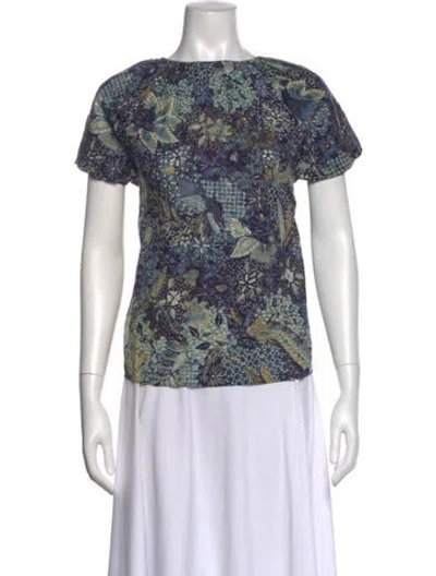 Pre-owned Ulla Johnson Floral Print Crew Neck T-shirt W/ Tags In Blue