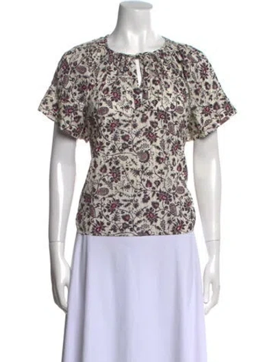 Pre-owned Ulla Johnson Floral Print Crew Neck T-shirt W/ Tags In Brown