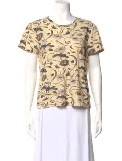 Pre-owned Ulla Johnson Floral Print Crew Neck T-shirt In Yellow