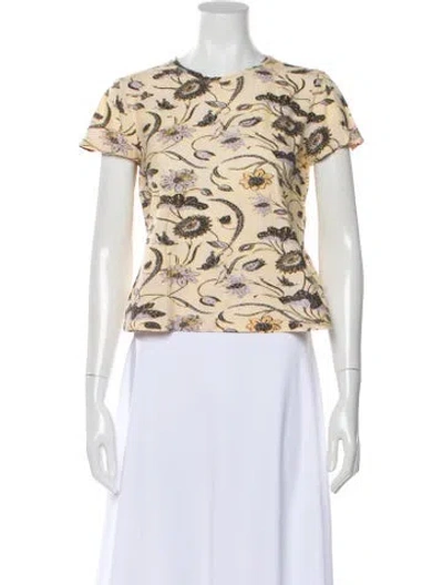 Pre-owned Ulla Johnson Floral Print Crew Neck T-shirt In Yellow