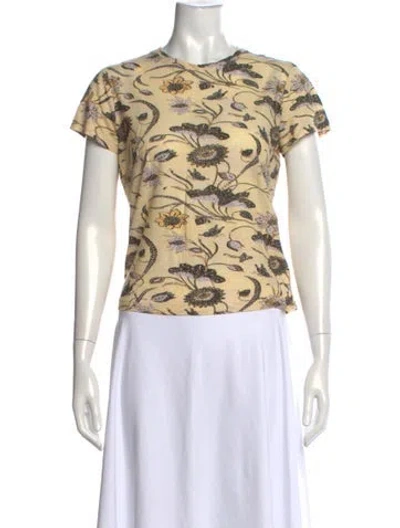 Pre-owned Ulla Johnson Floral Print Crew Neck T-shirt In Yellow