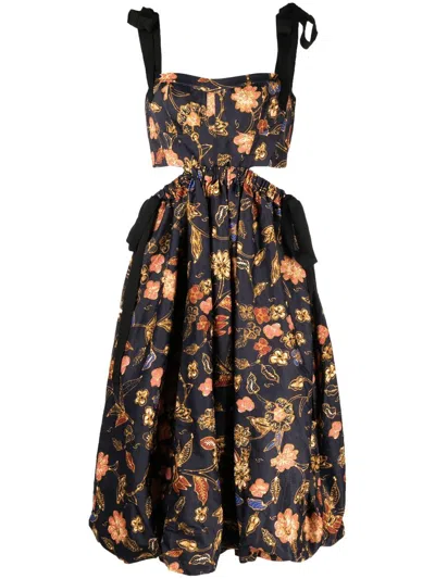 Ulla Johnson Floral-print Cut-out Detail Dress In Blau