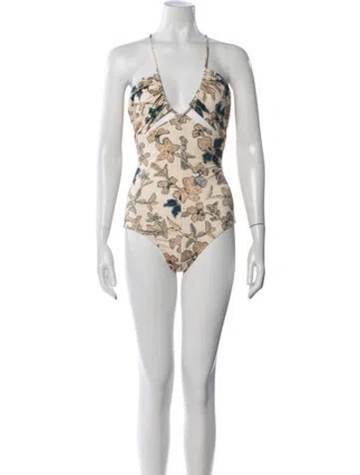 Pre-owned Ulla Johnson Floral Print Cutout Accent One-piece W/ Tags In Neutrals
