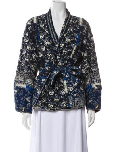 Pre-owned Ulla Johnson Floral Print Evening Jacket In Blue