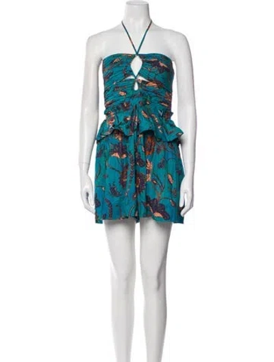 Pre-owned Ulla Johnson Floral Print Halterneck Romper In Blue