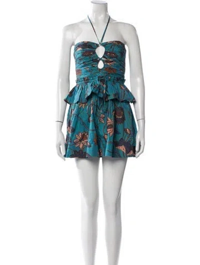 Pre-owned Ulla Johnson Floral Print Halterneck Romper In Blue/orange