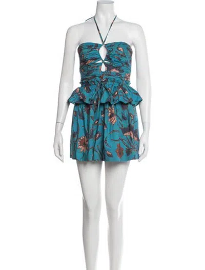 Pre-owned Ulla Johnson Floral Print Halterneck Romper In Blue/orange