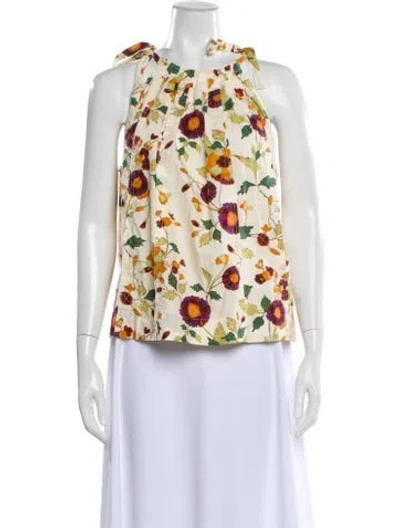Pre-owned Ulla Johnson Floral Print Halterneck Top In Neutral