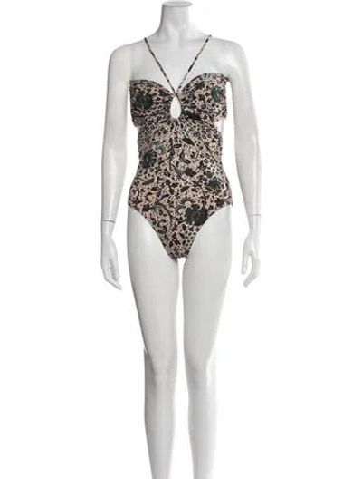 Pre-owned Ulla Johnson Floral Print Keyhole Accent One-piece In Neutrals
