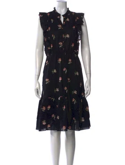 Pre-owned Ulla Johnson Floral Print Knee-length Dress In Black