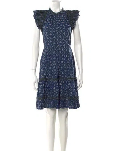 Pre-owned Ulla Johnson Floral Print Knee-length Dress In Blue