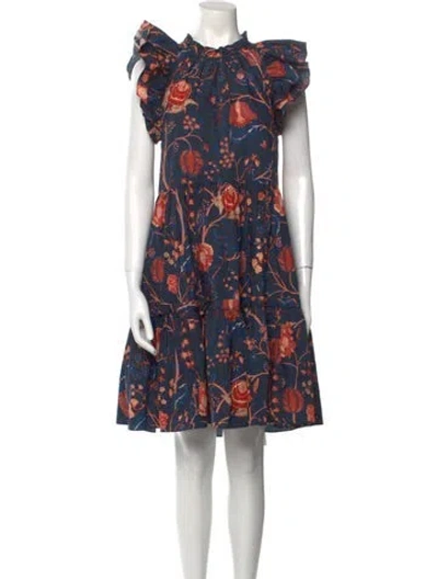 Pre-owned Ulla Johnson Floral Print Knee-length Dress In Blue