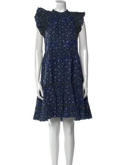 Pre-owned Ulla Johnson Floral Print Knee-length Dress In Blue