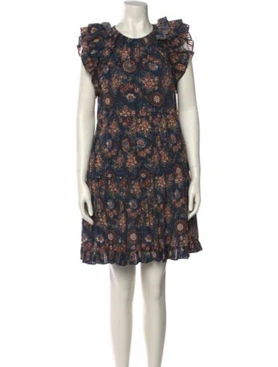 Pre-owned Ulla Johnson Floral Print Knee-length Dress In Blue