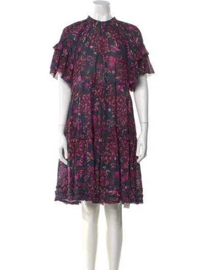 Pre-owned Ulla Johnson Floral Print Knee-length Dress In Blue